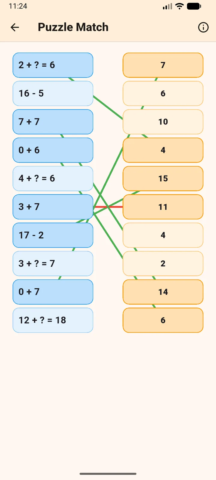 Recheneule, Puzzle Match: connecting each sum with its result