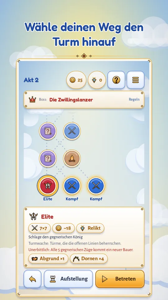 Die verzweigte Karte von Akt 2 mit Kämpfen, einem Elitegegner und einem Boss