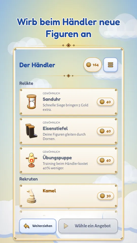 Der Händler mit Relikten und neuen Figuren zum Anwerben