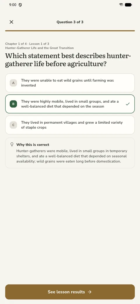 Temporis quiz question with the selected answer and an explanation of why it is correct.